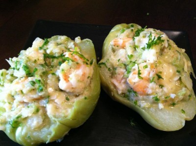 shrimp stuffed chayote- shrimp stuffed mirliton- Maria Vieages