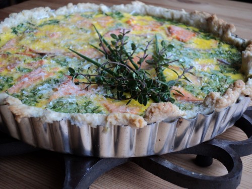 Spring has Sprung: Wild poached salmon, spinach and garden herb quiche