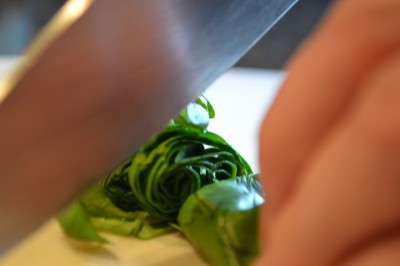 Becoming a great home cook: Step 3 for chiffonade, rock your sharp knife to create the little ribbons