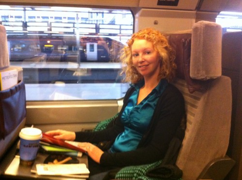 Natasha kicking back on the Eurostar to Paris