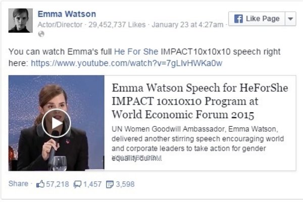HeForShe Makes me Grateful for Women's Empowerment: Emma Watson HeForShe on Facebook