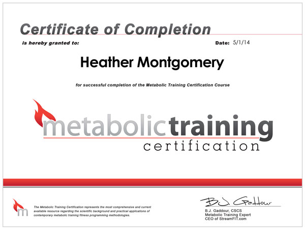 Heather Fitness Certification