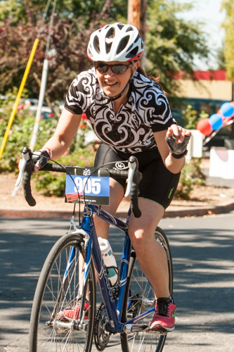 Heather at the finish line, 2013 Le Tour de Fuzz