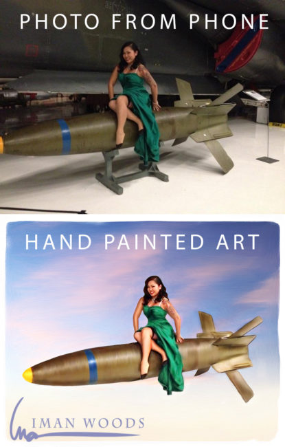 Painted pinup art before and after
