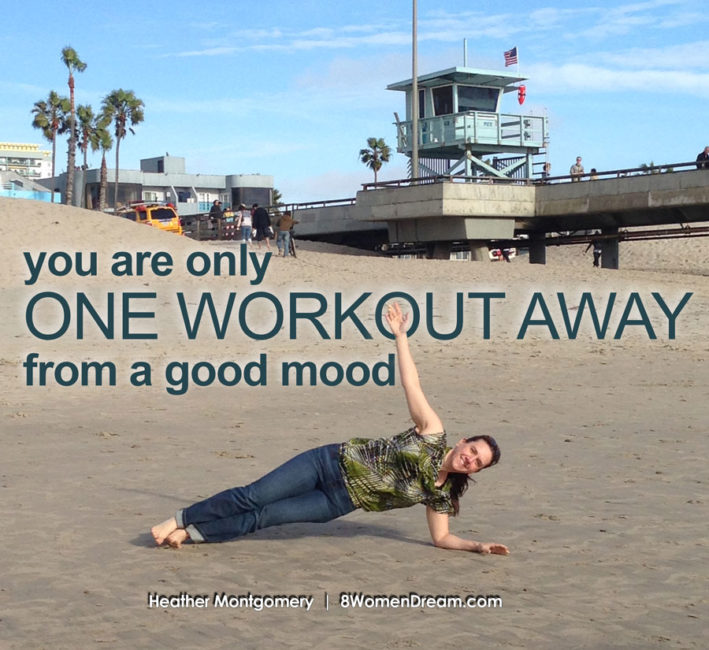Motivational fitness photo quotes - One workout away from a good mood