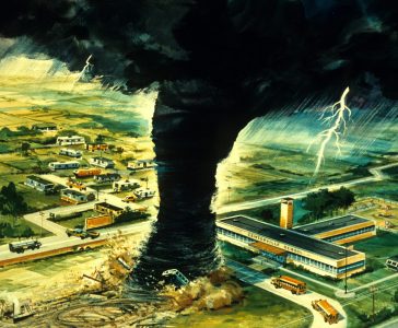 NOAA Illustration of a tornado and lighting