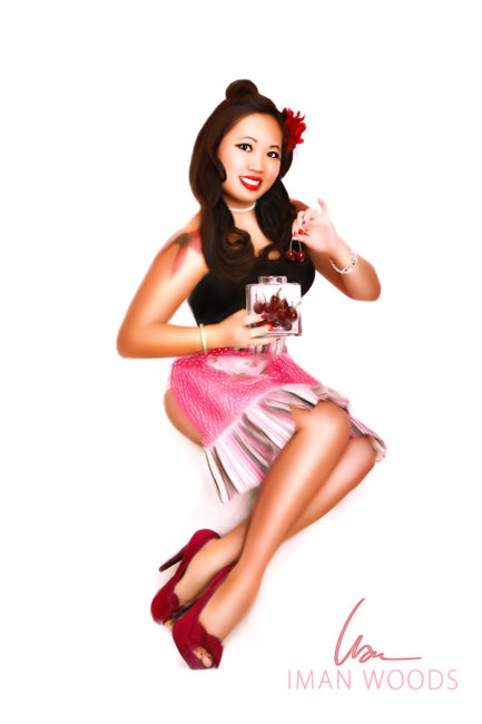A pinup painting of Linh. Iman's photo therapy process helps people see how beautiful they are.