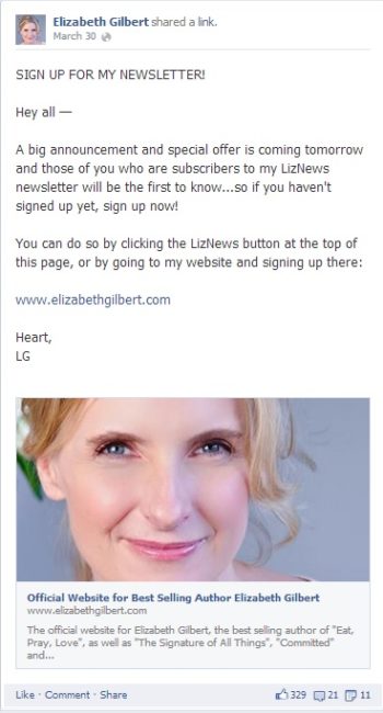 Why You Shouldn't Blog so Go Away Now unless you engage with your audience like Elizabeth Gilbert!