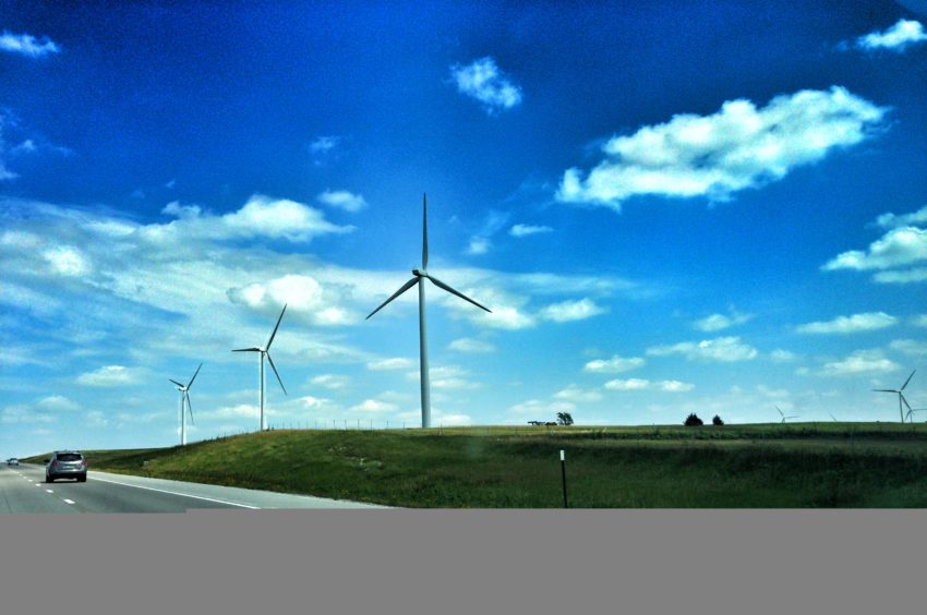 Traveling through Kansas. It took FOR EVER but seeing thousands of these wind turbines was so cool!